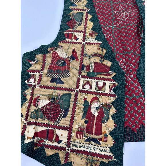Handmade Reversible Women's Ugly Christmas Vest Folk Santa/Poinsettias Cotton XL - Picture 12 of 16